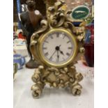 A VINTAGE STYLE GILT MANTLE CLOCK HEIGHT 21CM