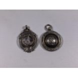 TWO SILVER WATCH CHAIN FOBS