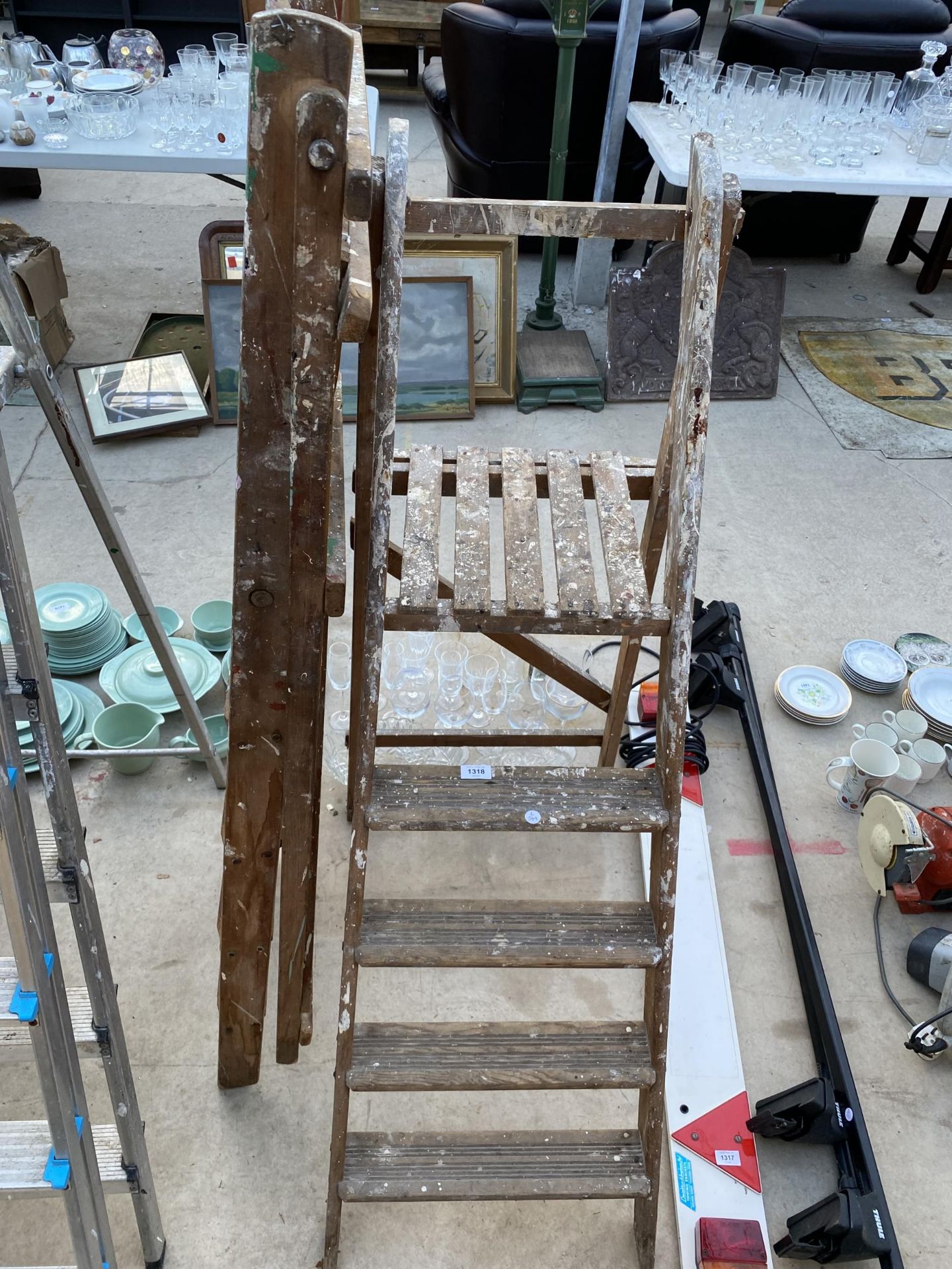 TWO VINTAGE WOODEN FOUR RUNG STEP LADDERS - Image 2 of 2