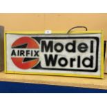 AN ILLUMINATED "AIRFIX MODEL WORLD" SIGN (LENGTH 61CM, HEIGHT 28CM, DEPTH 10CM)