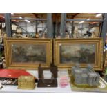 TWO LARGE OIL ON CANVAS PAINTINGS OF RURAL SCENES 96CM X 65CM IN ORNATE GILT FRAMES