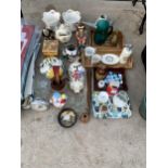 AN ASSORTMENT OF ITEMS TO INCLUDE MONEY BOXES, WOODEN TRAYS AND PLANTERS ETC