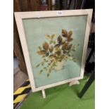 A VINTAGE FLORAL EMBOROIDERED FIRE SCREEN