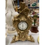 A ROCCOCO STYLE GOLD COLOURED MANTLE CLOCK HEIGHT 38CM
