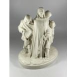 A LARGE 19TH CENTURY PARIAN FIGURE GROUP OF THREE MAIDENS, INCISED MARKS TO BASE, HEIGHT 36CM