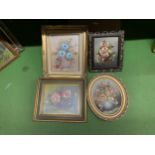 FOUR STILL LIFE OIL PAINTINGS OF FLOWERS IN GILT FRAMES