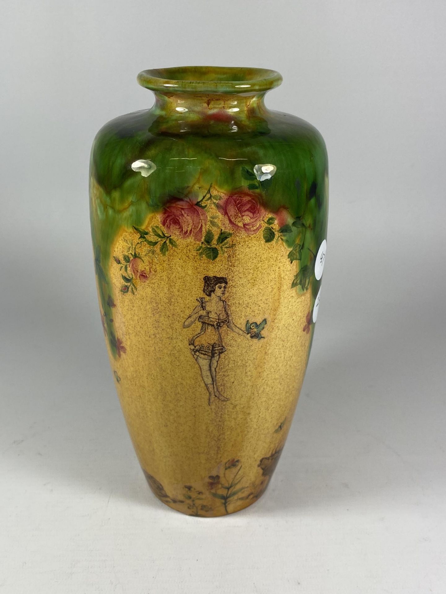 A VINTAGE LUSTRE STYLE YELLOW & GREEN DRIP VASE, SIGNED EVE - Image 2 of 3
