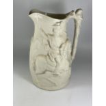 A LARGE PARIAN STYLE POTTERY JUG OF A MAN ON HORSEBACK, HEIGHT 31CM