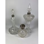 THREE HALLMARKED SILVER & CUT GLASS PERFUME BOTTLES