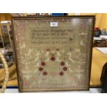 A VICTORIAN NEEDLEWORK SAMPLER, C.1840, ELLEN FAIRHURST, 43 X 43CM