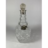 A HALLMARKED SILVER COLLARED & CUT GLASS DECANTER, LONDON, 1960, MAKERS SEARLE & CO LTD WITH FURTHER