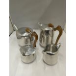 A PICQUOT WARE STAINLESS STEEL TEAPOT, COFFEE POT, SUGAR BOWL AND CREAM JUG