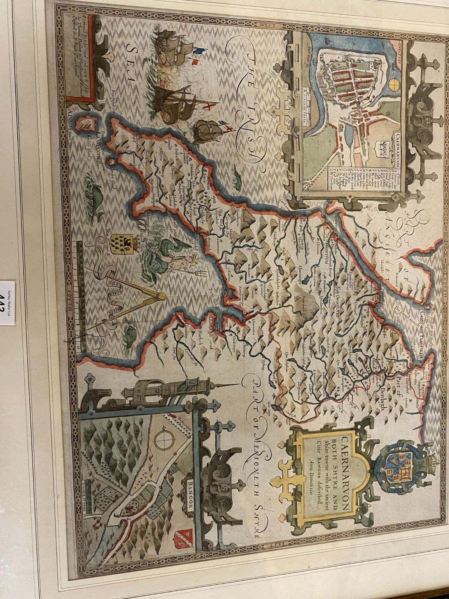 JOHN SPEED (LATE 17TH CENTURY) HAND COLOURED MAP OF CAERNARVAN, 39XX51CM, WITH DESCRIPTION VERSO, - Bild 2 aus 4