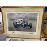 A FRAMED BRITISH GRAND PRIX, SILVERSTONE, 12TH JULY 1992 PRINT, WITH ARTIST SIGNATURES