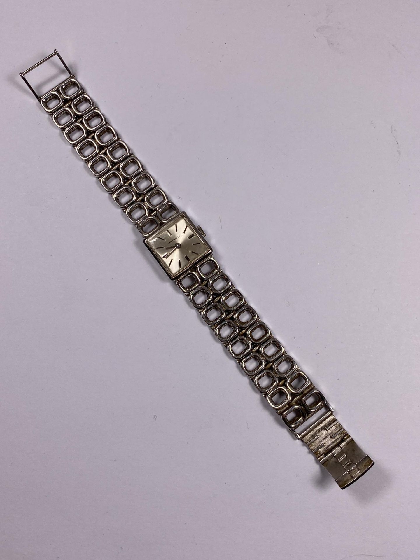 A JEAN RENET SWISS LADIES WATCH WITH HALLMARKED SILVER STRAP