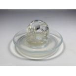 A RENE LALIQUE OPALESCENT FOX DESIGN DISH, SIGNED TO BASE, WIDTH 10CM