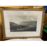 BLACK AND WHITE ENGRAVING 'BROUGHT TO BAY NEAR PORLOCK WEIR', 46X70CM, FRAMED AND GLAZED