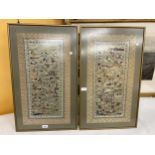 PAIR OF EARLY 20TH CENTURY CHINESE EMBROIDERIES ON SILK OF A FESTIVAL, FRAMED AND GLAZED, 60X32CM
