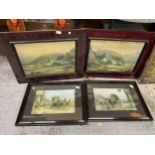 TWO PAIRS OF COLOUR PRINTS OF LANDSCAPES SCENES AND COACHING SCENE, FRAMED AND GLAZED
