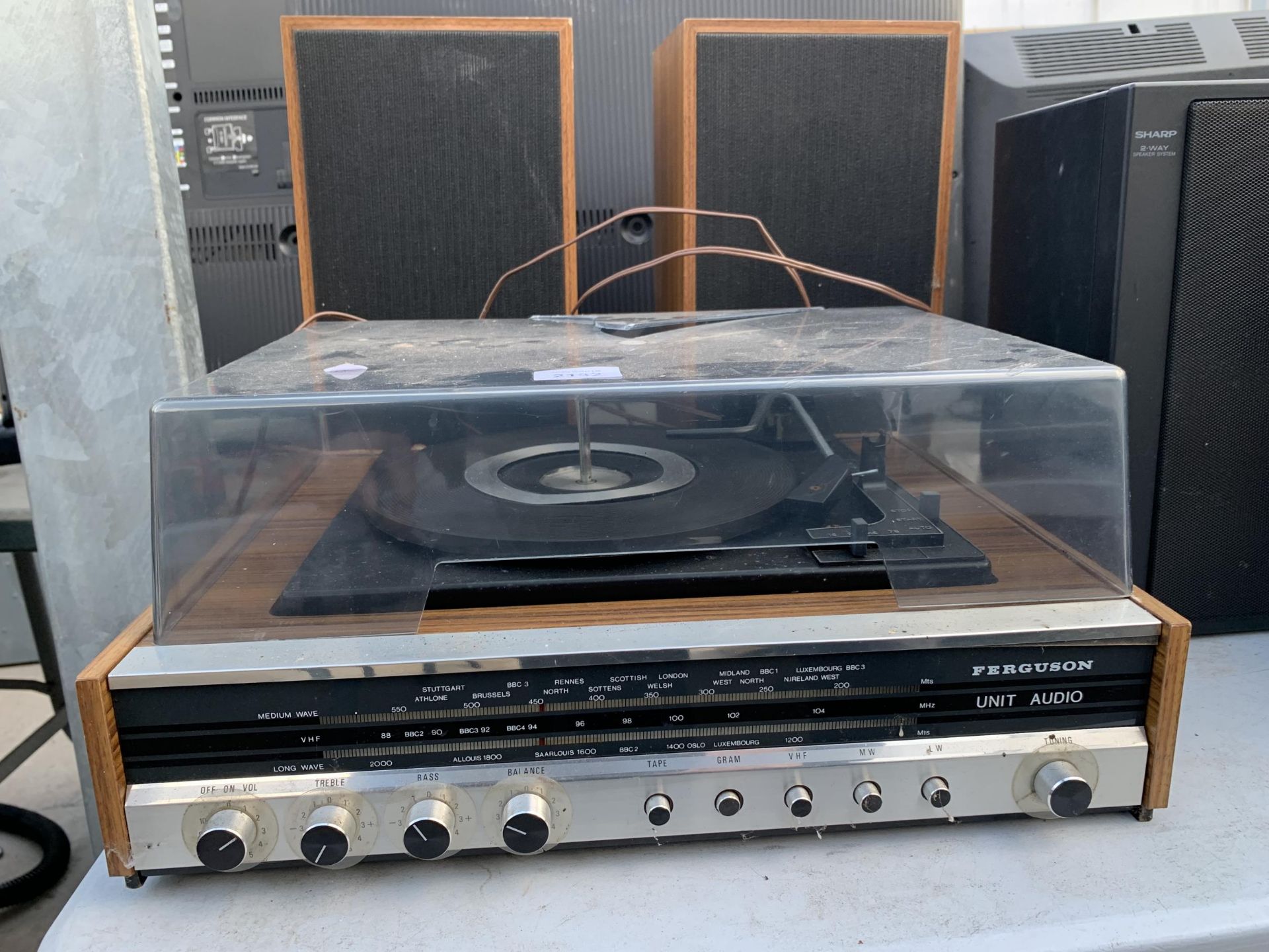 A FERGUSON RECORD PLAYER AND A PAIR OF WOODEN CASED SPEAKERS - Image 2 of 3