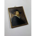 AFTER PETER PAUL RUBENS PORTRAIT MINIATURE IN GILT FRAME, 9 X 7CM