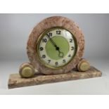 AN ART DECO PINK MARBLE GERMAN MANTLE CLOCK