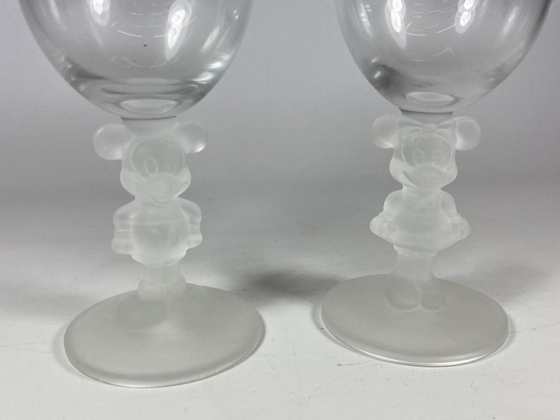 TWO FROSTED GLASS DISNEY MICKEY & MINNIE HOUSE DESIGN GLASSES - Image 2 of 3