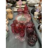 A QUANTITY OF CRANBERRY AND ART GLASS