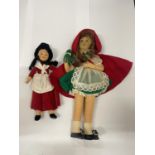 A NORAH WELLINGS VINTAGE CLOTH WELSH STYLE DOLL WITH LABEL TO FOOT AND A NORAH WELLINGS STYLE RED