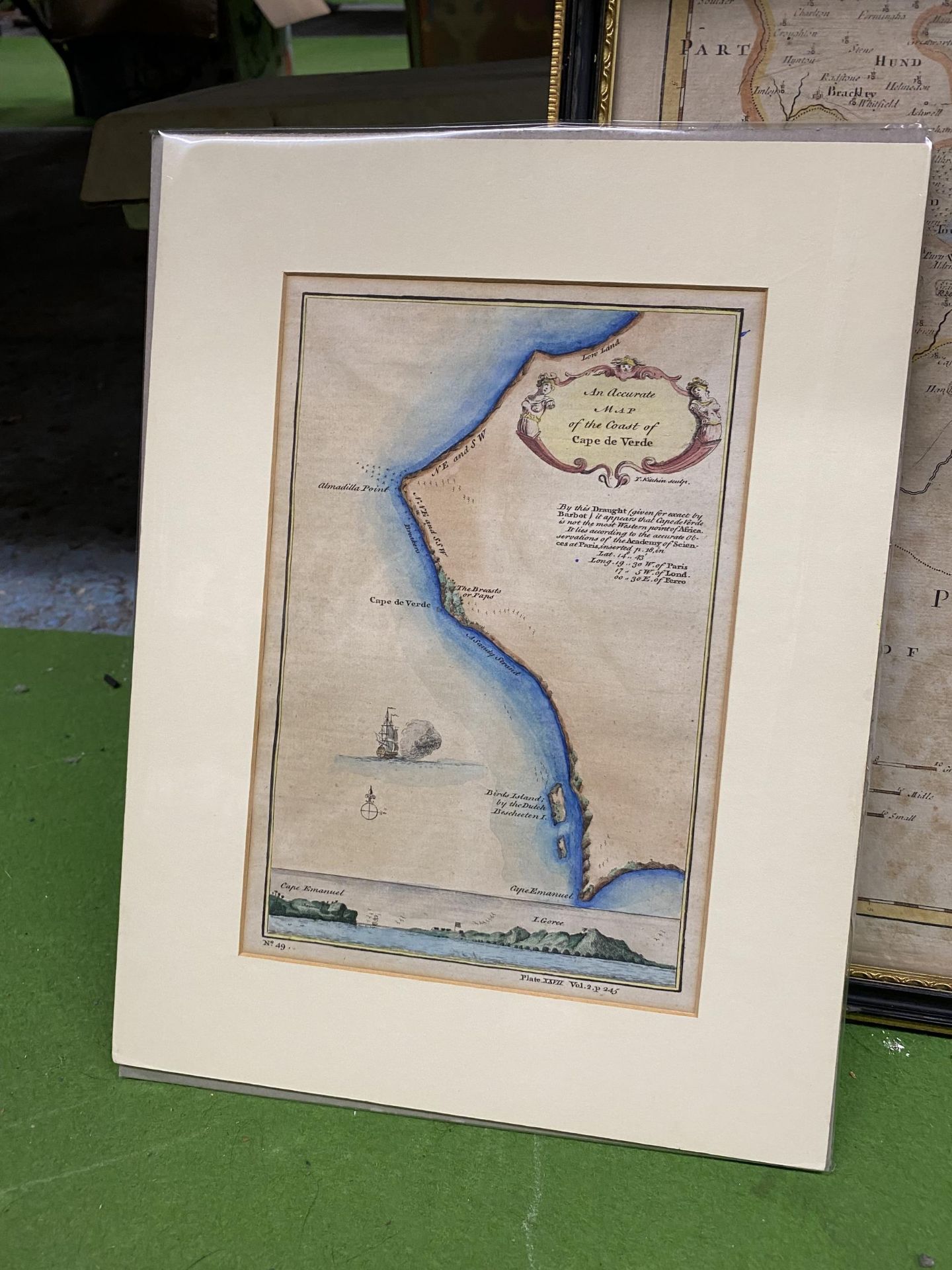 A FRAMED VINTAGE MAP OF NORTHAMPTONSHIRE PLUS TWO MOUNTED UNFRAMED MAPS OF CAPE DE VERDE - Image 2 of 4