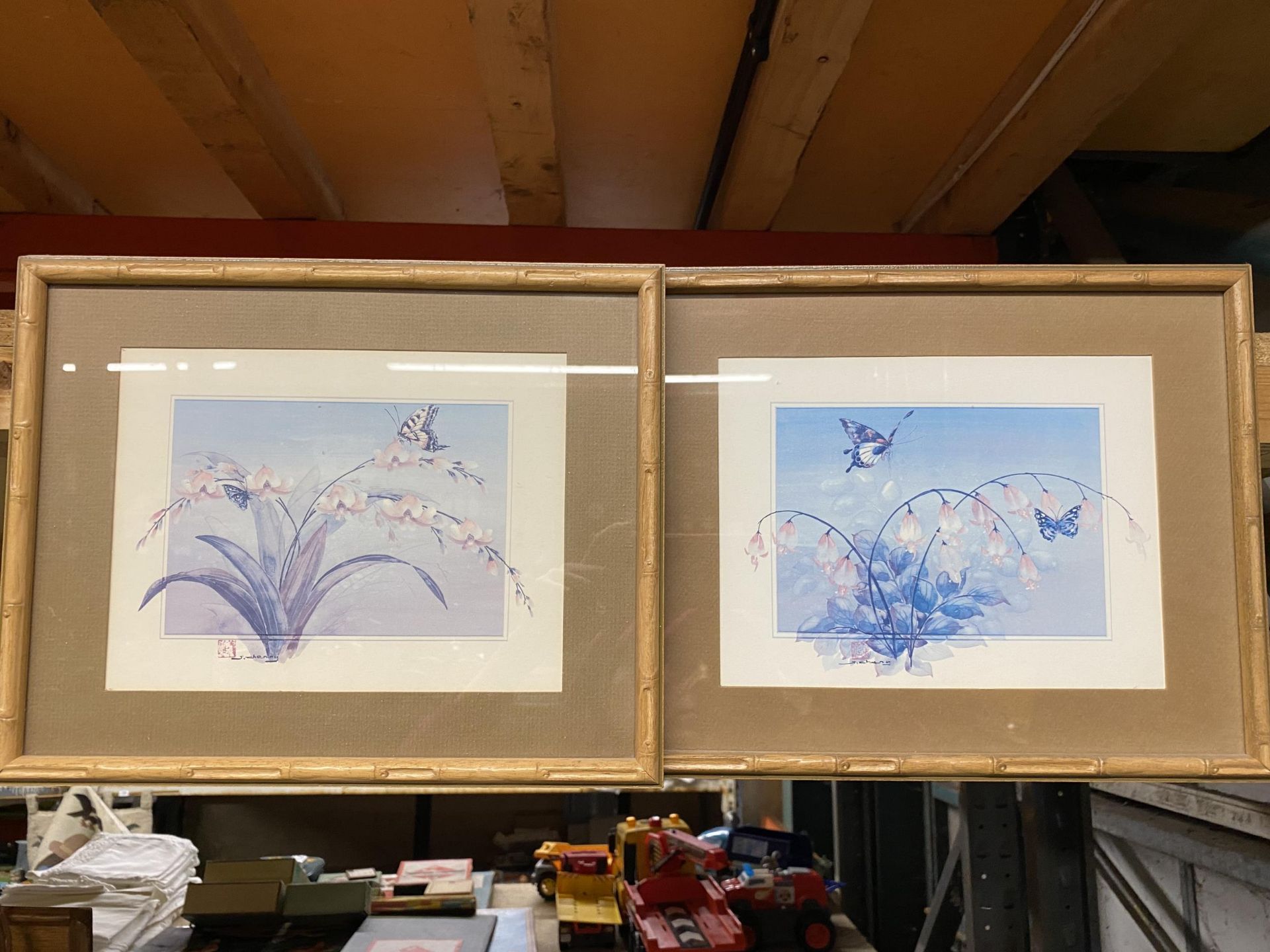 TWO FRAMED PRINTS OF FLOWERS AND BUTTERFLIES PLUS A RED INDIAN PRINT - Image 2 of 3