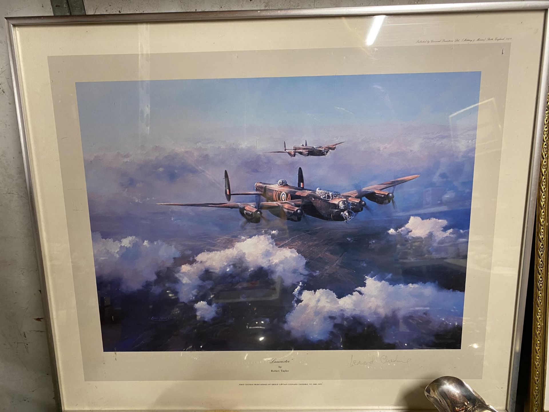 THREE FRAMED PRINTS OF FIGHTER PLANES TO INCLUDE A LANCASTER BOMBER AND SPITFIRE WITH PENCIL - Image 4 of 4