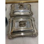 A PAIR OF GOOD QUALITY SILVER PLATED LIDDED TUREENS