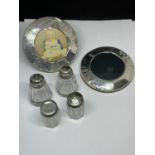 VARIOUS SILVER ITEMS TO INCLUDE FRAMES, SALT AND PEPPER POTS