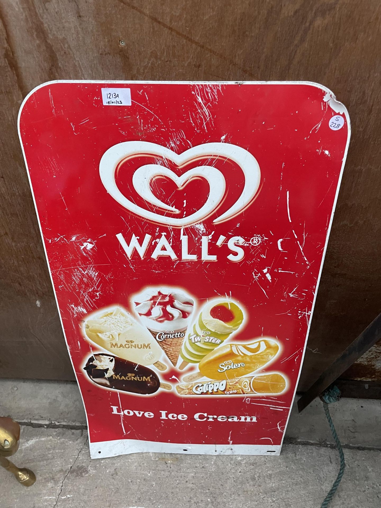 A METAL DOUBLE SIDED 'WALLS' ICE CREAM ADVERTISING SIGN