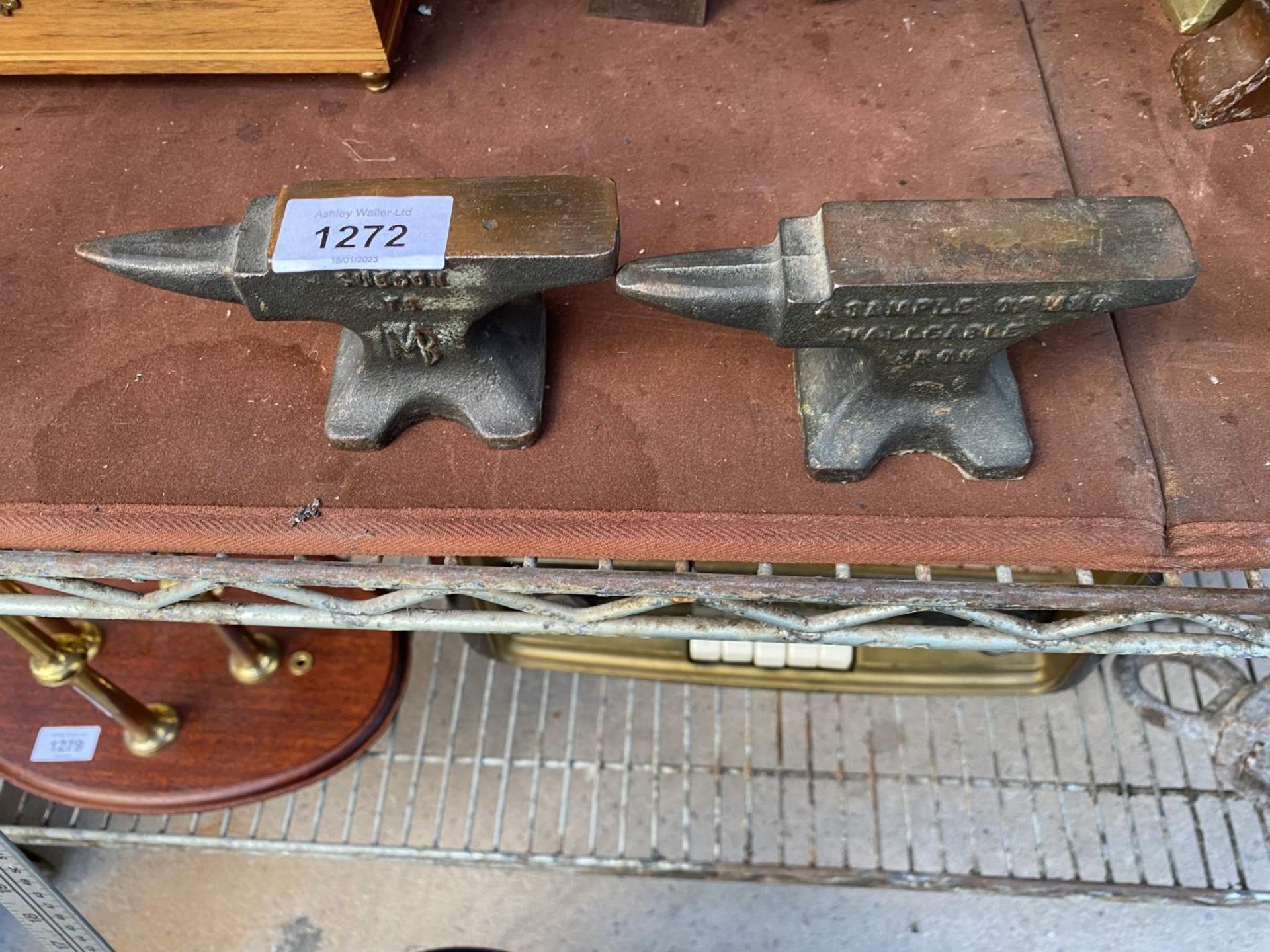 TWO MINITURE CAST IRON ANVILS