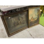 TWO FRAMED PRINTS, ONE OF A BARN IN A FIELD THE OTHER A VICTORIAN STREET SCENE