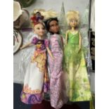 THREE DISNEY DOLLS IN COSTUMES