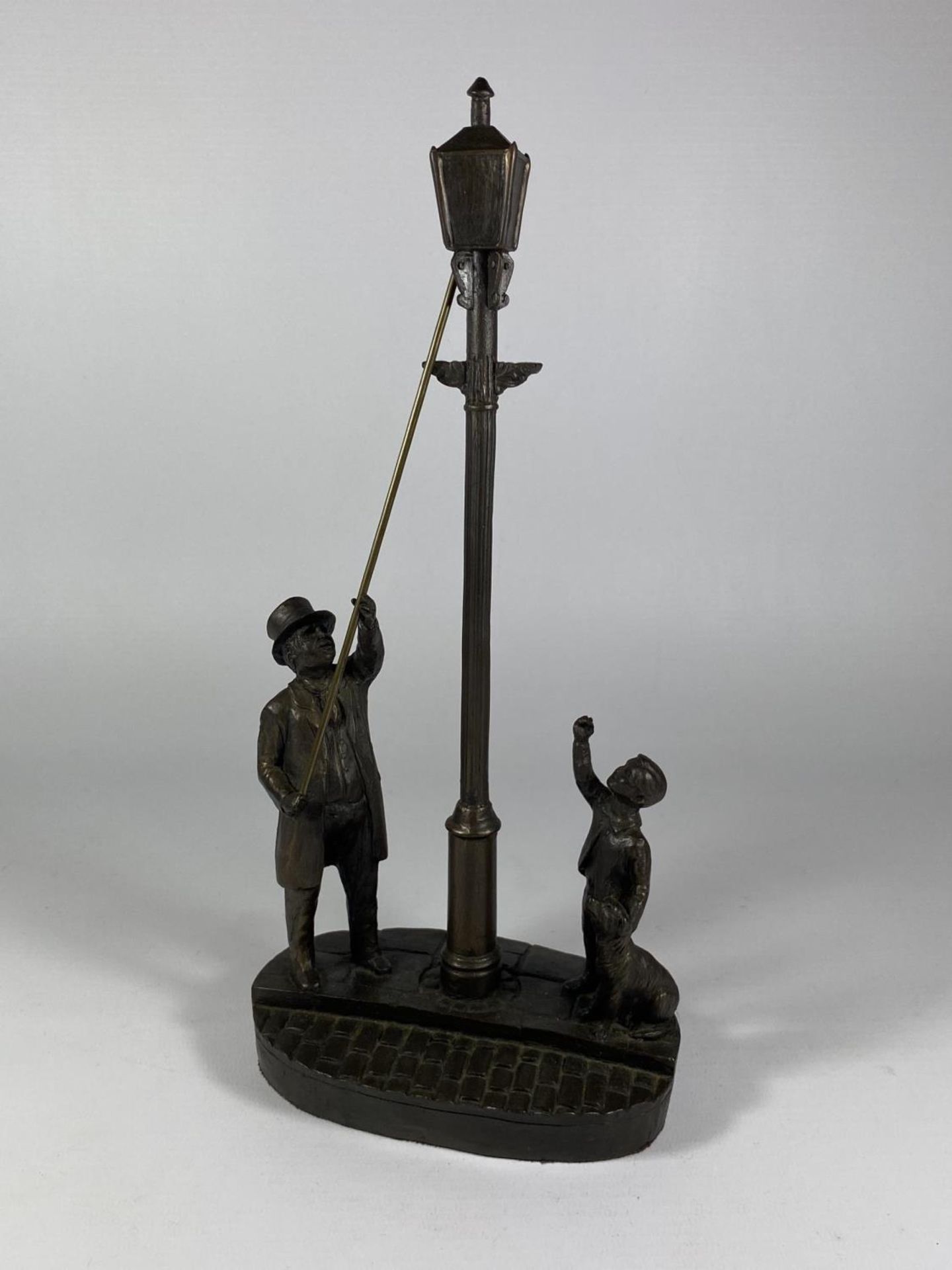 A B.A ORMOND BRONZE EFFECT MODEL OF A LAMPLIGHTER, LIMITED EDITION /5000, SIGNED TO BASE, HEIGHT