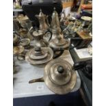 A LARGE QUANTITY OF SILVER PLATED TEAPOTS AND COFFEE POTS