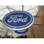 AN ILLUMINATED DOUBLE SIDED FORD WALL HANGING SIGN