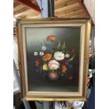 A STILL LIFE OIL ON CANVAS OF A VASE OF FLOWERS, SIGNED J COOPER 61CM X 51CM