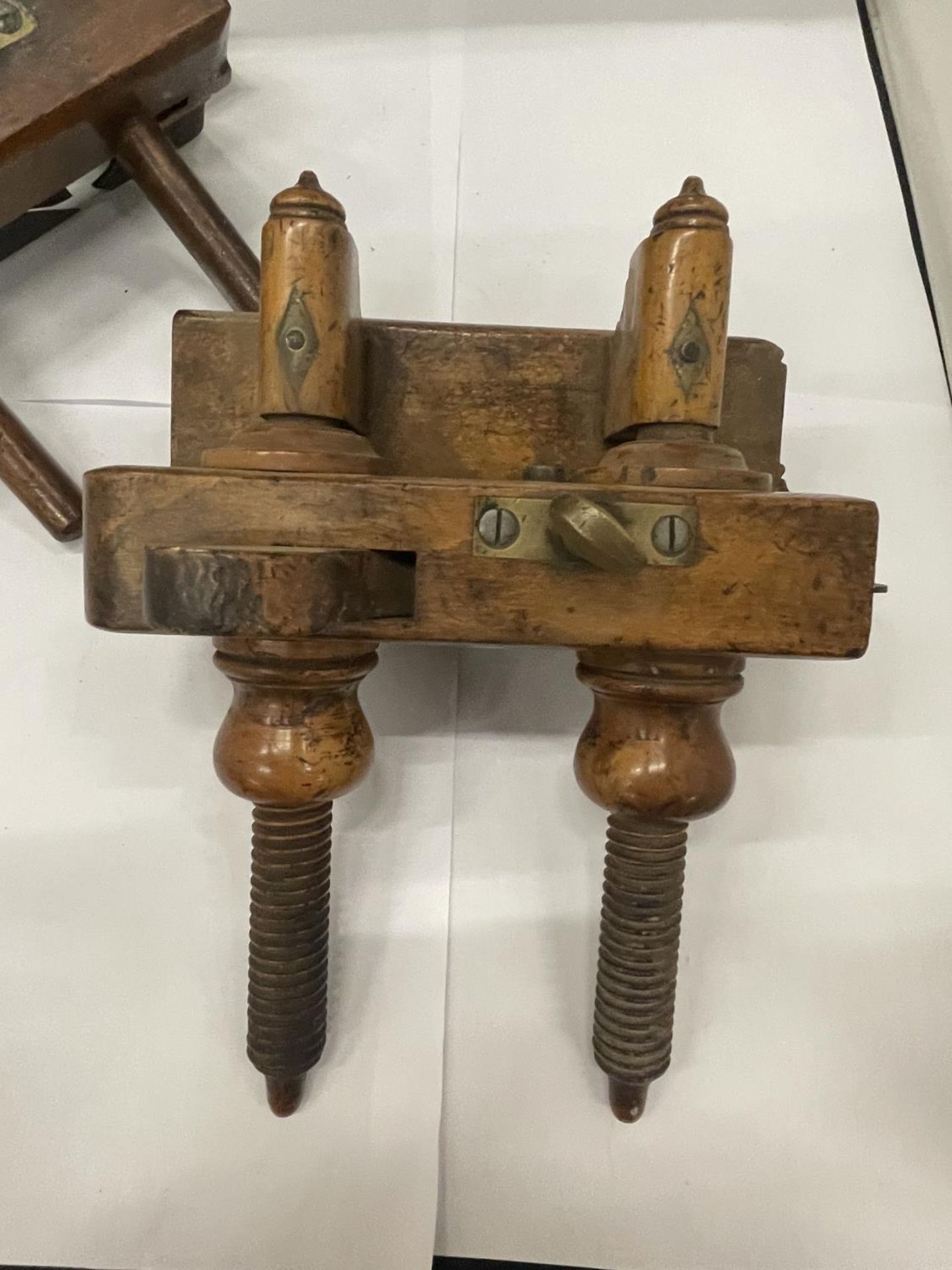 AN ANTIQUE FRUITWOOD PLOUGH PLANE TOGETHER WITH A THUMB SCREW PLOUGH - Image 2 of 3