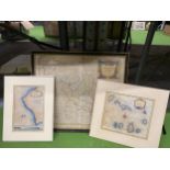 A FRAMED VINTAGE MAP OF NORTHAMPTONSHIRE PLUS TWO MOUNTED UNFRAMED MAPS OF CAPE DE VERDE
