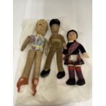 TWO VINTAGE NORAH WELLINGS DOLLS - A SCOTTISHMAN AND A SOLDIER WITH LABEL TO FEET PLUS ANOTHER NORAH