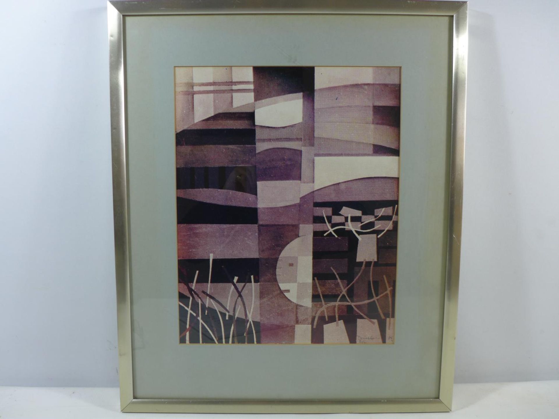 SIGNED LIMITED EDITION ABSTRACT PRINT FIVE OF 12 ISSUED, DATED 75, 37X29CM, FRAMED AND GLAZED