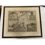 JOHN SPEED (LATE 17TH CENTURY) HAND COLOURED MAP OF CAERNARVAN, 39XX51CM, WITH DESCRIPTION VERSO,