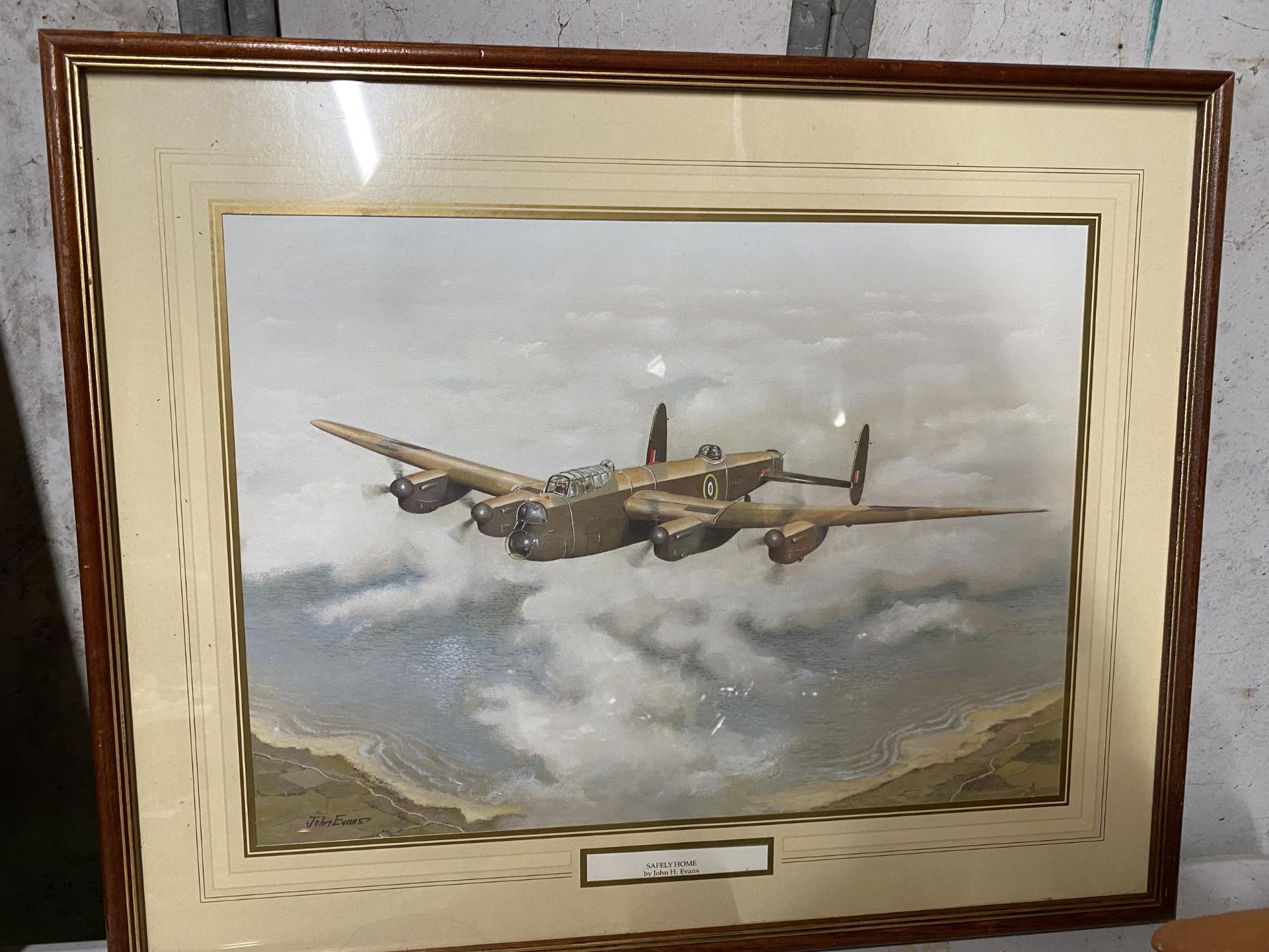 THREE FRAMED PRINTS OF FIGHTER PLANES TO INCLUDE A LANCASTER BOMBER AND SPITFIRE WITH PENCIL - Bild 3 aus 4