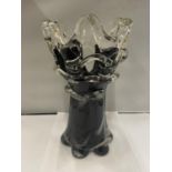 AN ART GLASS BLACK AND CLEAR VASE