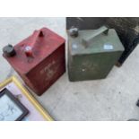 TWO VINTAGE FUEL CANS WITH BRASS CAPS